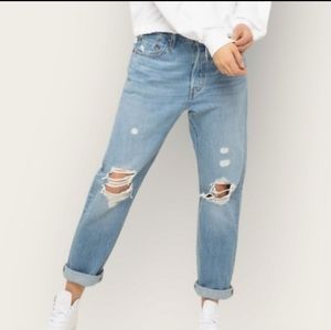 Levi's 501 Original Distressed High Rise Straight Leg Cropped Jeans